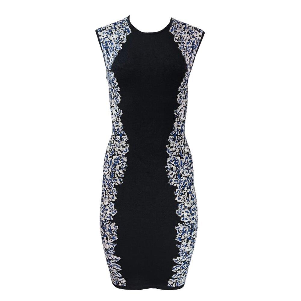 BCBG Body Con Dress in Black with Lace Print